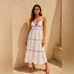 NWT Caroline Constas Maxi Dress Cotton Beaded Embroidered Tiered White $375 Sz M